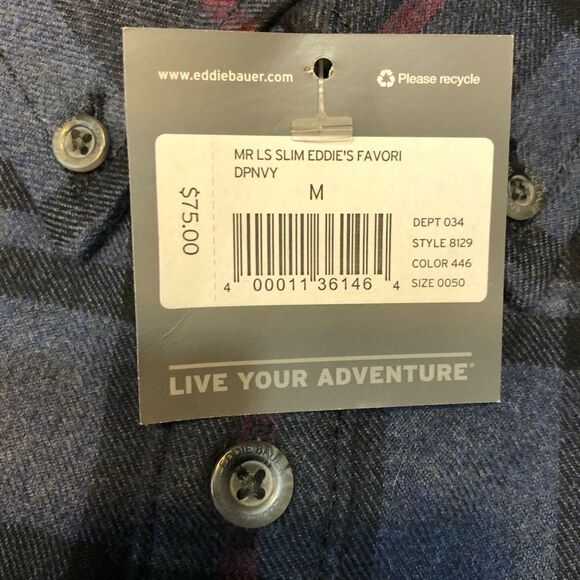 NWT EDDIE BAUER MEN’s Plaid Flannel slim fit M - Picture 7 of 9